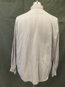 Mens, Historical Fiction Shirt, N/L, Navy Blue, White, Maroon Red, Tan Brown, Cotton, Check - Micro , Stripes, 36, 15.5, Navy/White Micro Check with Maroon/Tan/White Stripes, Button Front, Stand Collar, Long Sleeves, *Pen Marks, Old West