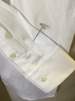 THEORY, White, Cotton, Nylon, Solid, Stretchy, Collar Attached, Button Front, Long Sleeves, Curved Hem
