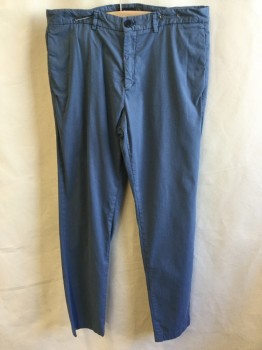 Mens, Slacks, THEORY, Dusty Blue, Cotton, Elastane, Solid, 30.5, 34, 1.5" Waistband with Belt Hoops, Flat Front, Zip Front, 4 Pockets
