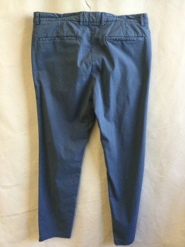 Mens, Slacks, THEORY, Dusty Blue, Cotton, Elastane, Solid, 30.5, 34, 1.5" Waistband with Belt Hoops, Flat Front, Zip Front, 4 Pockets