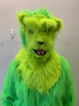 MTO, Neon Green, Neon Yellow, Synthetic, Solid, Bear-Panther Head, Mouth Opens and Closes As the Wearer Talks, Faux Fur, Cat