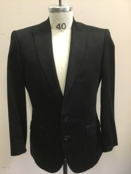 CORNEJO, Black, Wool, Solid, Single Breasted, Peaked Lapel, 2 Buttons, 3 Pockets, Black Lining, Made To Order, Sleeves Have Been Altered