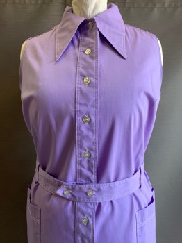 NO LABEL, Lavender Purple, Polyester, Cotton, Solid, Sleeveless, C.A., Zip Front, Top Pockets, with Matching Belt