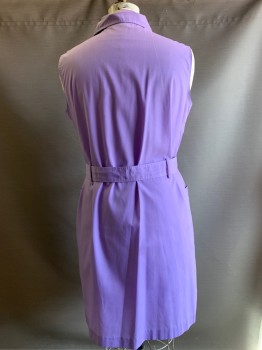 NO LABEL, Lavender Purple, Polyester, Cotton, Solid, Sleeveless, C.A., Zip Front, Top Pockets, with Matching Belt