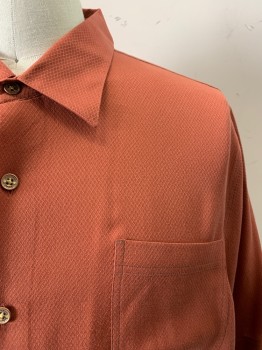 Mens, Casual Shirt, NAT NAST, Rust Orange, Lyocell, Silk, Diamonds, Solid, XL, Collar Attached, Button Front, Short Sleeves, 1 Pocket