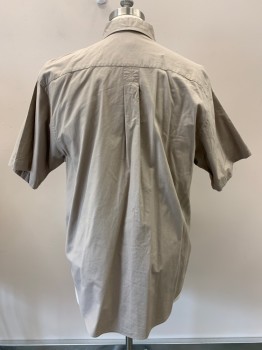 Mens, Casual Shirt, WINDBRIDGE, Khaki Brown, Cotton, Solid, L, S/S, Button Front, Collar Attached, Chest Pockets