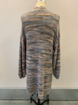 AMERICAN EAGLE, Slate Blue, Pink, Beige, Brown, White, Acrylic, Polyester, Stripes - Horizontal , Open Front, L/S
