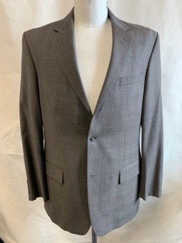 Mens, Sportcoat/Blazer, NAUTICA, Dk Brown, Tan Brown, Blue, Wool, Plaid, 42L, Single Breasted, 2 Buttons, 3 Pockets, Notched Lapel, Single Vent