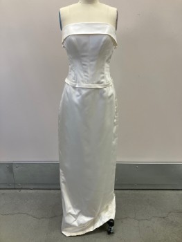 N/L, Pearl White, Polyester, Solid, Strapless, Foldover Neckline, Boning, Back Zip With Self Buttons, Back Slit
