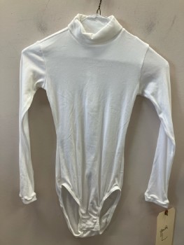 CHASSE, White, Polyester, Solid, Turtleneck, L/S, Bodysuit, Zip Back, Multiple