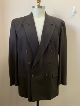 DORIANI, Dk Brown, Wool, Solid, 6 Buttons, Double Breasted, Peaked Lapel, 3 Pockets