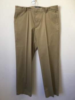 Mens, Casual Pants, DOCKERS, Khaki Brown, Cotton, Polyester, Solid, 34, 36, Khaki, Flat Front, Zip Front, 4 Pockets