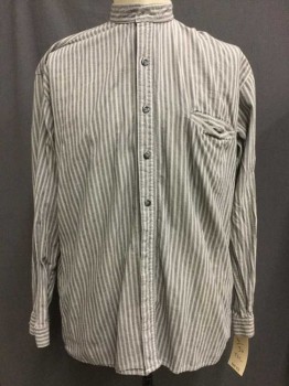 Mens, Historical Fiction Shirt, CLASSIC OLD WEST, Lt Gray, Gray, Navy Blue, Cotton, Stripes, 36, 16, Light Gray/gray/navy Stripes, Button Front, Collar Band, Long Sleeves, Old West