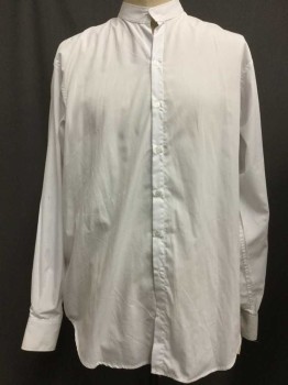 White, Cotton, Solid, Button Front, Collar Band, Long Sleeves,