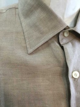 LEONARDO VALENTI, Lt Brown, Linen, Solid, Long Sleeve Button Front, Collar Attached, 2 Flap Pockets