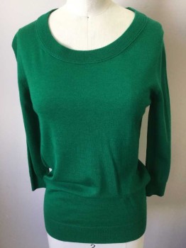 Womens, Pullover, J CREW, Kelly Green, Wool, Solid, XXS, 3/4 Sleeves,