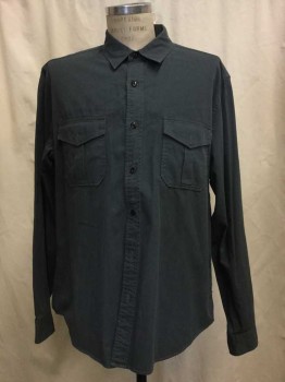 Mens, Casual Shirt, JCREW, Gray, Cotton, Solid, XL, Gray, Button Front, 2 Flap Pockets, Long Sleeves,