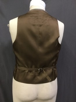 Mens, Suit, Vest, BANCROFT, Espresso Brown, Cream, Brown, Rust Orange, Wool, Plaid, 44, V-neck, 5 Buttons, 4 Pockets, Lining Back with Adjustable Waist Belt