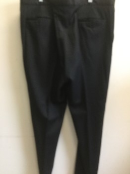 Mens, Suit, Pants, DOMINIC, Black, Wool, Solid, 38/32, Flat Front, Slit Pockets, Satin Side Piping