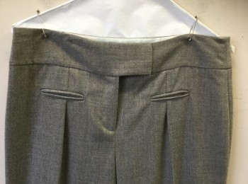 Womens, Slacks, DVF, Gray, Wool, Elastane, Solid, W:32, Sz.8, Mid Rise, Flared Wide Leg, 2" Wide Waistband with Tab Closure, Zip Fly, 2 Tiny Welt Pockets in Front with 1 Small Pleat Below Each,  2 Welt Pockets in Back, Cuffed Hems