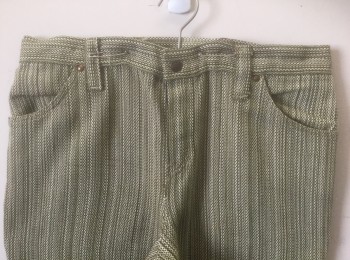 Mens, Pants, SEARS JR BAZAR, Olive Green, Beige, Brown, Lime Green, Cotton, Speckled, Ins;32, W:32, Coarse Weave, Flat Front, Zip Fly, 4 Pockets, Boot Cut,