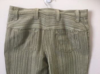 SEARS JR BAZAR, Olive Green, Beige, Brown, Lime Green, Cotton, Speckled, Coarse Weave, Flat Front, Zip Fly, 4 Pockets, Boot Cut,