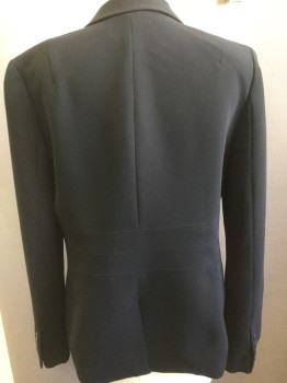 Womens, Blazer, JONES NY, Black, Polyester, Solid, M, Notched Lapel, One  Button Front, Double Waist Band Detail