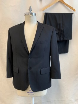 CARLO LUSSO, Black, Synthetic, Solid, Single Breasted, Collar Attached, Notched Lapel, 2 Buttons,  3 Pockets (2 Sleeve Buttons Missing Left Sleeve)