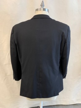 CARLO LUSSO, Black, Synthetic, Solid, Single Breasted, Collar Attached, Notched Lapel, 2 Buttons,  3 Pockets (2 Sleeve Buttons Missing Left Sleeve)