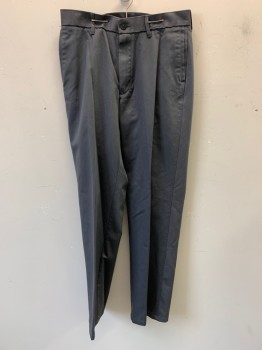 HAGGAR, Dk Gray, Cotton, Side Pockets, Zip Front, Flat Front