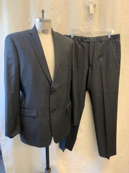 Mens, Suit, Jacket, ALFANI, Black, Gray, Wool, Polyester, Plaid, 42R, Notched Lapel, Single Breasted, Button Front, 2 Buttons, 3 Pockets
