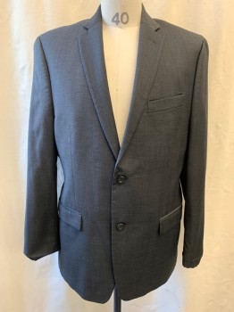 Mens, Suit, Jacket, ALFANI, Black, Gray, Wool, Polyester, Plaid, 42R, Notched Lapel, Single Breasted, Button Front, 2 Buttons, 3 Pockets