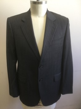 MICHAEL RYAN MEN, Charcoal Gray, Brown, White, Wool, Stripes - Pin, 2 Color Weave, Charcoal with White Dotted Weave, Brown Pinstripes, Single Breasted, Notched Lapel, 2 Buttons, 3 Pockets, Solid Black Lining
