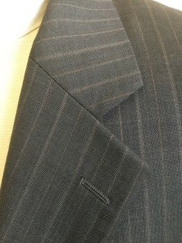 MICHAEL RYAN MEN, Charcoal Gray, Brown, White, Wool, Stripes - Pin, 2 Color Weave, Charcoal with White Dotted Weave, Brown Pinstripes, Single Breasted, Notched Lapel, 2 Buttons, 3 Pockets, Solid Black Lining