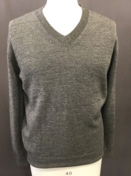 Mens, Pullover Sweater, APC, Gray, Brown, Wool, Solid, L, V-neck, Heathered Brown with Grey