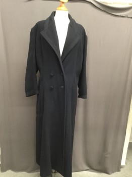 MTO, Midnight Blue, Black, Wool, Solid, Double Breasted, Peaked Lapel with Black Ribbon Trim Stripes, Ribbon Applique Detail, Pleated Back, Navy Lining, * Hole in the Back, Made To Order