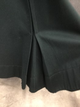 N/L MTO, Forest Green, Wool, Solid, Dark Forest Green Day Skirt, Middle Class, 8 Panelled Skirt with Kick Flare Pleat at Hemline at the End of Every Panel. Hook & Eye Closure Center Back, Small Tear at Center Back Opening, See Photo for Close Up,