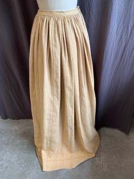 Womens, Historical Fiction Skirt, MTO, Gold, Lt Brown, Beige, Rust Orange, Cotton, Linen, Stripes - Vertical , W:28, Gathered with 1" Waistband, Snap & Hook Side Closure, Floor Length