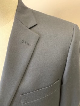 HART SCHAFFNER &MARX, Black, Polyester, Wool, Solid, Single Breasted, Notched Lapel, 2 Buttons, 3 Pockets