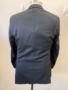 HART SCHAFFNER &MARX, Black, Polyester, Wool, Solid, Single Breasted, Notched Lapel, 2 Buttons, 3 Pockets