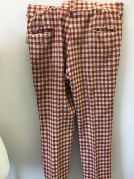HATHAWAY OTHER WEAR, Brick Red, Ecru, Wool, Gingham, Flat Front, 5 Pockets,