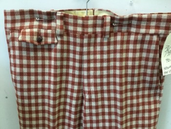 HATHAWAY OTHER WEAR, Brick Red, Ecru, Wool, Gingham, Flat Front, 5 Pockets,