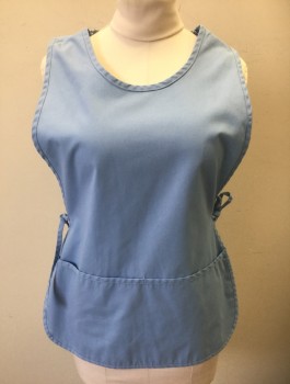 DAINTY MAID, Lt Blue, Cotton, Solid, Pullover, 2 Pockets/Compartments at Hips, Scoop Neck, Open at Sides with Self Ties