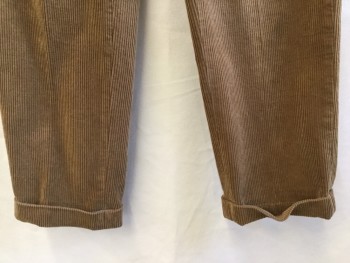 Mens, Casual Pants, BROOKS BROTHERS, Camel Brown, Cotton, Solid, 30/29, Corduroy, 1.5" Waist Band with Belt Hoops, 2 Pleat Front, Zip Front, 4 Pockets, Cuff Hem