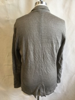 Mens, Cardigan Sweater, JOHN VARVATOS, Lt Brown, Linen, Cotton, Heathered, L, Cardigan Jacket, Collar Attached, Notched Lapel, Long Sleeves, 2 Buttons,  2 Pockets