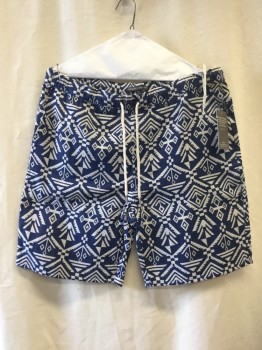 Mens, Shorts, THREAD FOR THOUGHT, Navy Blue, White, Poly/Cotton, Native American/Southwestern , XL, Elastic Drawstring Waist