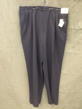 Mens, Slacks, PRONTO UOMO, Black, Wool, Solid, 38, 42, Open, Pleated Front, Zip Fly, Button Tab Closure, 4 Pockets, Belt Loops