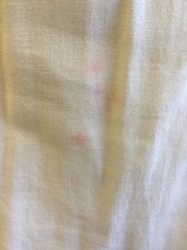 Mens, Historical Fiction Shirt, ANGEL, Lt Beige, Cotton, Solid, L, Gathered Mandarin/Nehru Collar, Key Hole Front with 2 Buttons, Gathered Upper Long Sleeves and at Thin Cuffs,.9.5" Side Split Hem, (bleeding Pink in the Back & Repair Ripped at Right Shoulder and  Near Left Cuff)