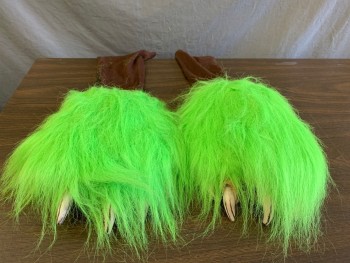 Unisex, Piece 3, MTO, Neon Green, Dk Brown, Synthetic, Rubber, Solid, Faux Fur, Rubber Claws, Base on Brown Knit Glove