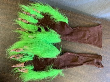 MTO, Neon Green, Dk Brown, Synthetic, Rubber, Solid, Faux Fur, Rubber Claws, Base on Brown Knit Glove